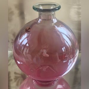 Vase / Candle Holder Pink Opalescent Round Ball Bubble.
